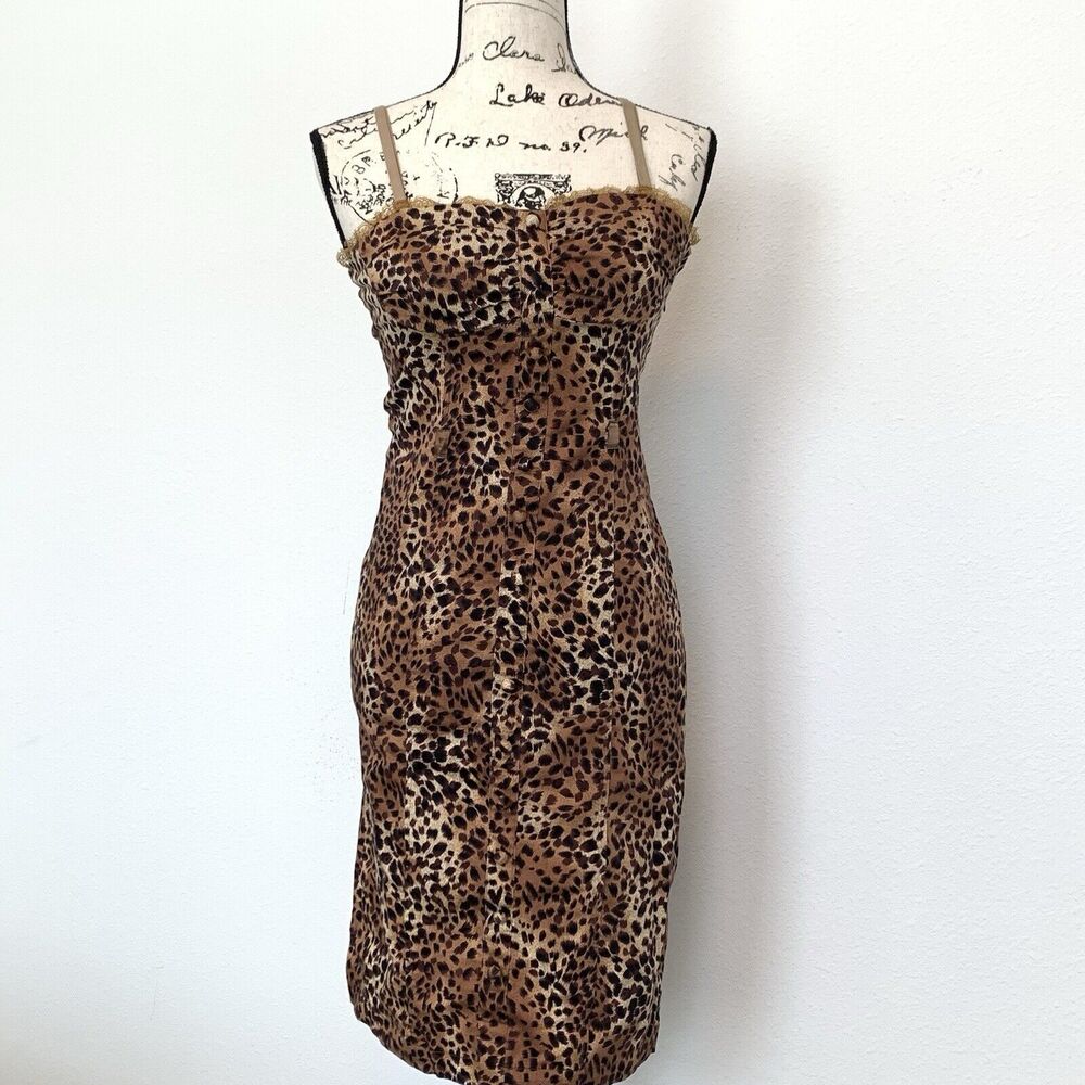 Womens XS Leopard Print Bodycon  Mini Dress